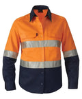 KingGee Work Wear Orange/Navy / 6 KingGee Women's Reflective Spliced Drill Shirt L/S K44532