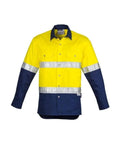 SYZMIK Men’s Hi-Vis Spliced Hoop Taped Industrial Shirt ZW123 Work Wear Syzmik Yellow/Navy S 