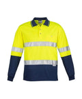SYZMIK Men’s Hi Vis Spliced Polo - Long Sleeve Hoop Taped ZH235 Work Wear Syzmik Yellow/Navy S 