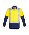 SYZMIK Men’s Hi-Vis Spliced Shoulder Taped Industrial Shirt ZW124 Work Wear Syzmik Yellow/Navy S 