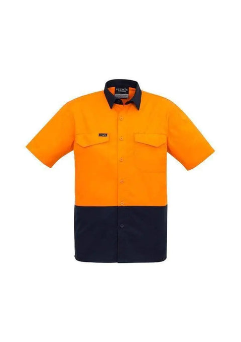 SYZMIK Men’s Rugged Cooling Hi-Vis Spliced S/S Shirt ZW815 Work Wear Syzmik Orange/Navy XXS 