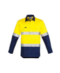 SYZMIK mens hi vis closed front l/s shirt - hoop taped zw550 Work Wear Syzmik Yellow/Navy 7XL 