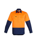 SYZMIK mens hi vis closed front l/s shirt zw560 Work Wear Syzmik Orange/Navy XXS 