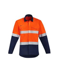SYZMIK orange flame hrc-2 hoop taped open front spliced shirt ZW140 Metro Workwear.