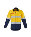 SYZMIK orange flame hrc-2 hoop taped open front spliced shirt ZW140 Metro Workwear.