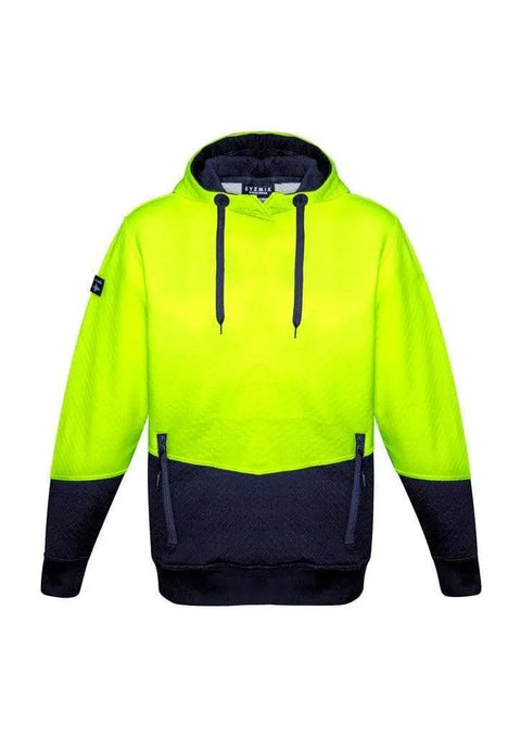 SYZMIK Unisex Hi-Vis Textured Jacquard Hoodie ZT477 Work Wear Syzmik Yellow/Navy XXS 
