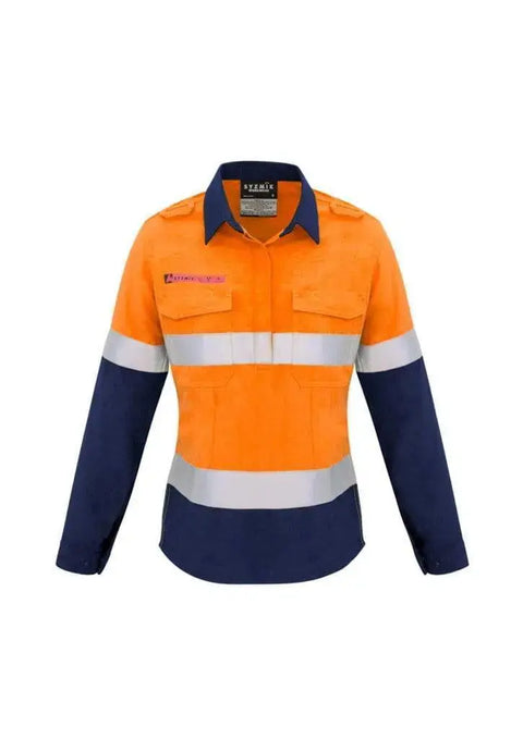 SYZMIK FR Women’s Closed Front Hoop Taped Spliced Shirt ZW131 Metro Workwear.