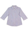 Women's Executive Sateen Stripe 3/4 Sleeve Shirt M8310 Corporate Wear Winning Spirit White/Cobalt 6 