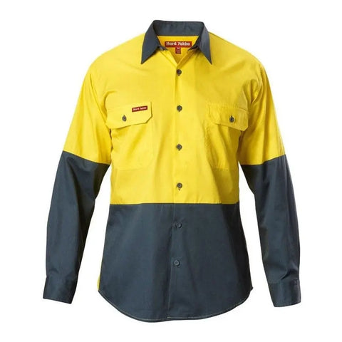 Hard Yakka Hi-visibility Two Tone Cotton Drill Shirt Long Sleeve Y07982 - Allsorts Workwear