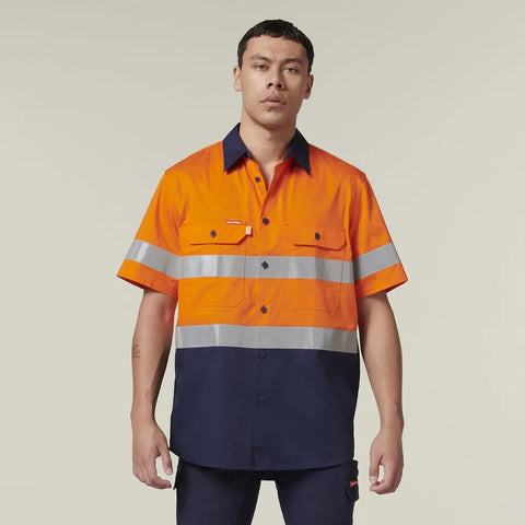 Hard Yakka Short Sleeve Two Toned Hi Vis Shirt Y07754 - Allsorts Workwear