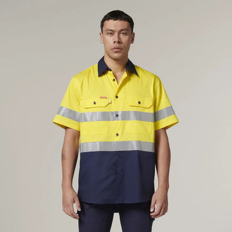 Hard Yakka Short Sleeve Two Toned Hi Vis Shirt Y07754 - Allsorts Workwear