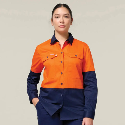 Hard Yakka Women's Long Sleeve Two Toned Hi Vis Core Shirt Y08423 