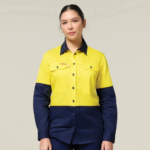 Hard Yakka Women's Long Sleeve Two Toned Hi Vis Core Shirt Y08423 