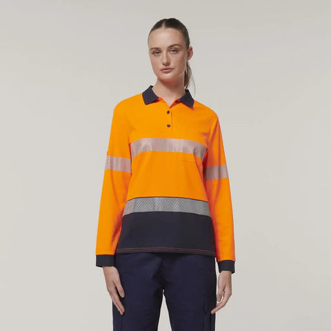 Hard Yakka Women's Long Sleeve Hi Vis Taped Polo Shirt Y08604 - Allsorts Workwear